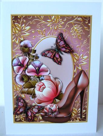 Mocha Shoes with Flowers in a Brown and Gold Frame by Margaret McCartney