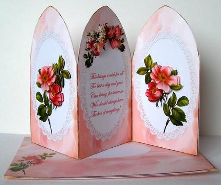 Vintage Flowers Arch Tri Fold Card by Margaret McCartney