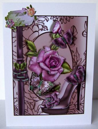Purple Shoe and Rose Card Front by Margaret McCartney