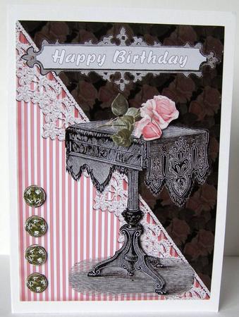 Vintage Table Pink Rose Card Topper by Margaret McCartney