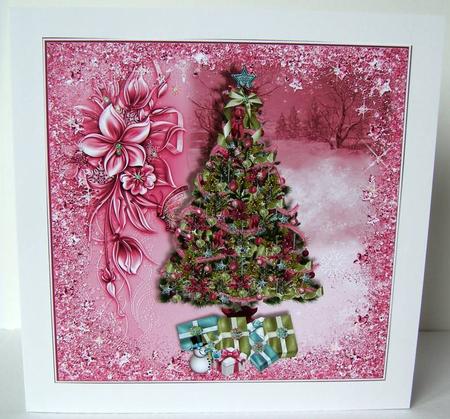 Pink Christmas Tree Card Topper by Margaret McCartney