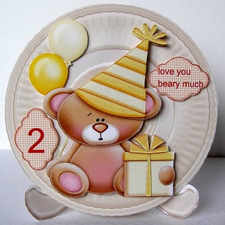 Birthday Bear Plate and Stand by Margaret McCartney