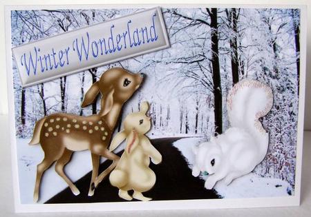 On a Snow Road Cute Little Deer with Friends by Margaret McCartney