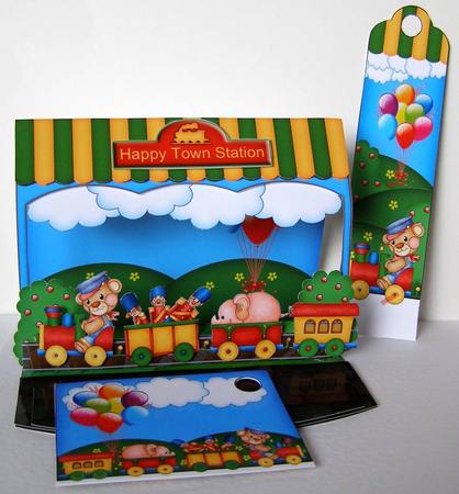 Birthday Tent Easel Card "happy Town Train" by Margaret McCartney