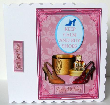 Girls Love Shoes Decoupage Card Front by Margaret McCartney