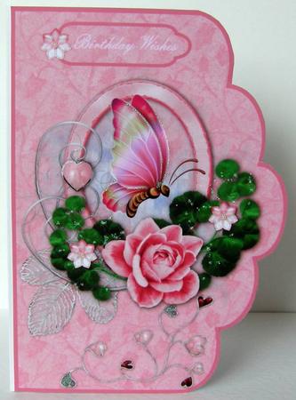 Fantasy Rose & Butterfly A4 Scallop Card Front by Margaret McCartney