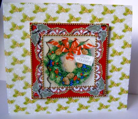 Christmas Wreath Spiral Wavy Edge Stacker Card Front by Margaret McCartney