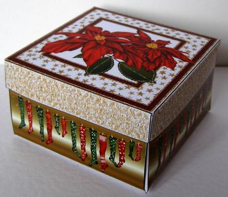 Red Poinsettia and Stockings Gift Box by Margaret McCartney