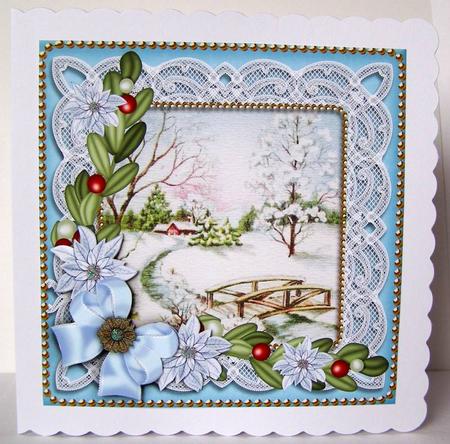 Pretty Snowscene Blue Poinsettia 8in Decoupage Step by Step by Margaret McCartney