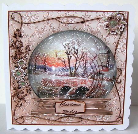 Winter Sunset - Snow Globe Pyramid Card by Margaret McCartney