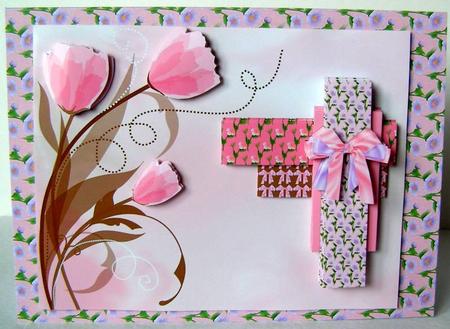 Cluster Card - Pink Tulips by Margaret McCartney