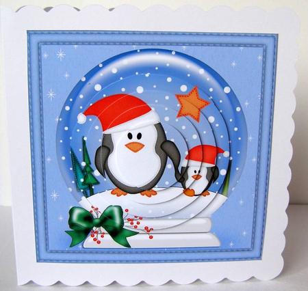 Xmas Penguins Snowglobe Circle Pyramage Topper by Margaret McCartney