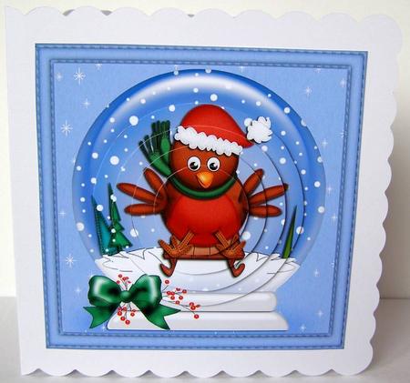 Xmas Sledging Robin Snowglobe Circle Pyramage Topper by Margaret McCartney