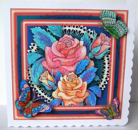 Roses, Butterflies and Lace 8x8 with Decoupage by Margaret McCartney