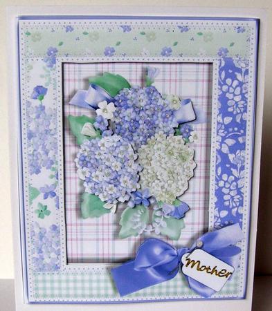 Patchwork Hydrangeas - 3D Frame Card Front by Margaret McCartney