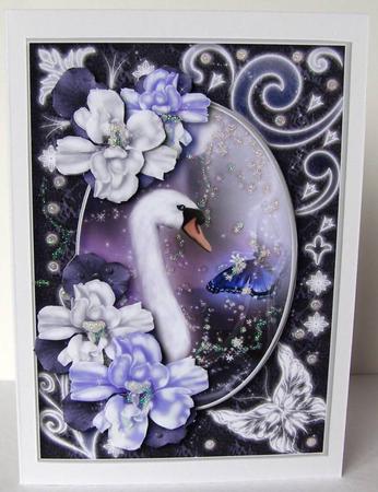 Midnight Swan in Purple Decoupage by Margaret McCartney