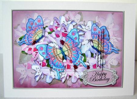 A5 Birthday Flowers N Butterfly Pyramage Topper by Margaret McCartney