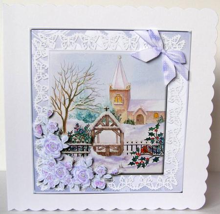 The Church Gate in Snow. Watercolour Decoupage by Margaret McCartney