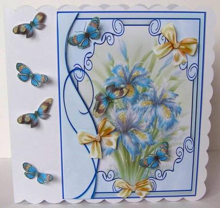 Pretty Iris with Butterflies and Bows - Multi Purpose Card by Margaret McCartney
