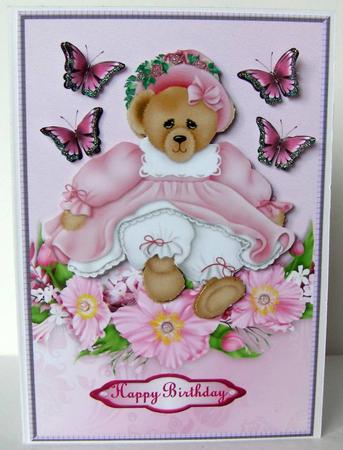 Birthday Bear in Pink Flowers by Margaret McCartney