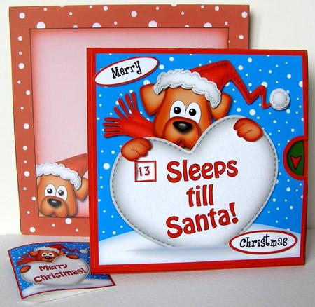 3D Xmas Rusty Dog Sleeps Till Santa Countdown Moveable Card by Margaret McCartney
