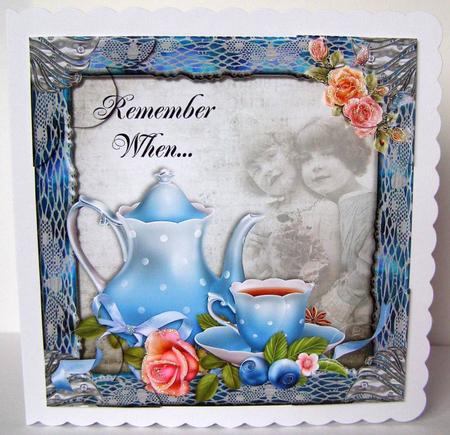 Remember When -  Blue Tea Party 8 x 8 Corner Stacker by Margaret McCartney