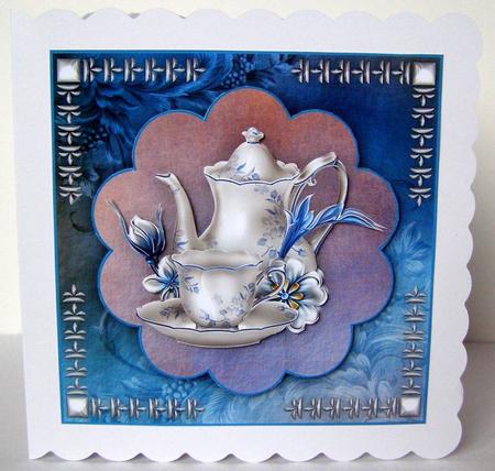Blue & White China Tea Set Topper with Decoupage by Margaret McCartney