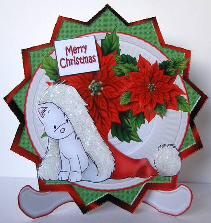 Christmas Kitten Plate and Stand Ceramic by Margaret McCartney