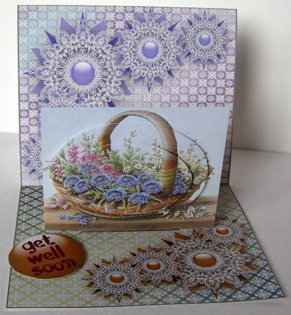 Flower Basket & Lace Stand-up Element Easel Card by Margaret McCartney