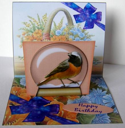 Flower Basket & Bird Globe Stand-up Element Easel Card by Margaret McCartney