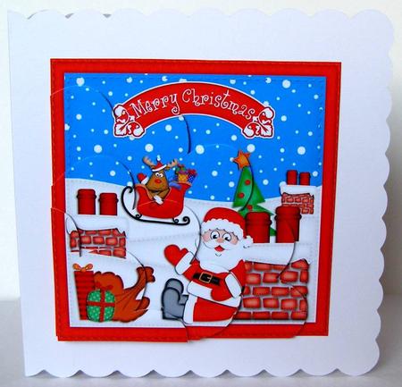 Xmas Rooftop Santa Shell Edged Corner Side Stacker by Margaret McCartney