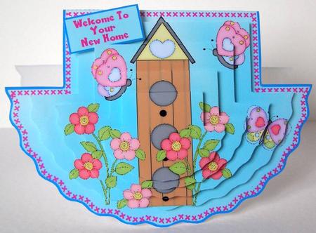 Birdhouse Wavy Edge Wobble Card by Margaret McCartney