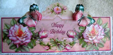 Roses and Butterflies Over the Top Large Card by Margaret McCartney