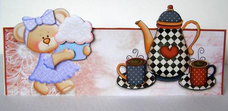 Cupcake Bear and Coffee Pot Over the Top Large Card by Margaret McCartney