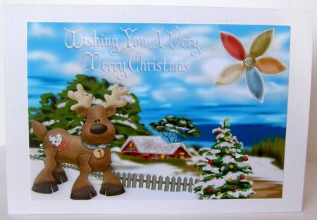 Little Reindeer in Snow Scene A4 by Margaret McCartney