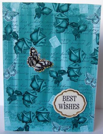 Dusky Teal Painted Rose Butterfly A4 Backing Paper by Margaret McCartney