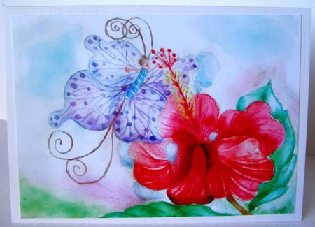 Butterfly and Hibiscus-a4 by Margaret McCartney