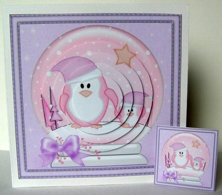 Xmas Penguins Snowglobe Circle Pyramage Topper by Margaret McCartney