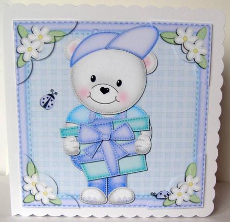 8 x 8 Teddy Ed's Present Scalloped Corner Topper by Margaret McCartney