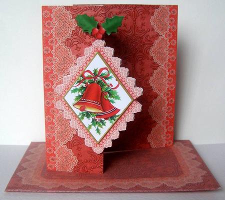 Christmas Bells Red Fold Back Lace Card and Envelope Kit by Margaret McCartney