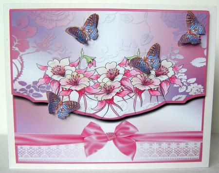 Aquilegia and Butterflies Envelope Card Front by Margaret McCartney