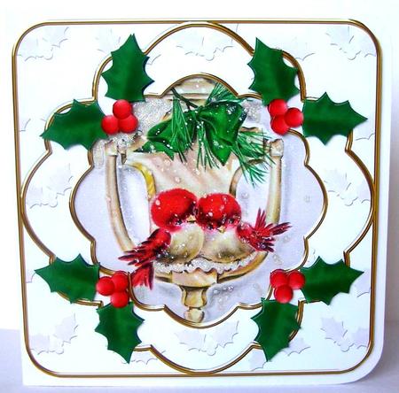 Christmas Lovebirds Holly Fancy Picture 8in Decoupage Cf Kit by Margaret McCartney