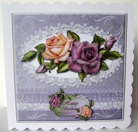 Heritage Roses with Lace Card Front by Margaret McCartney