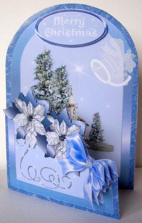 Cutaway- Blue Poinsettias and Church by Margaret McCartney