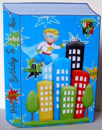 Superkid Flying Over the Town Book Card by Margaret McCartney