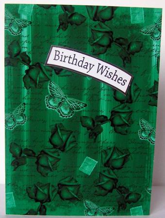 Dark Green Painted Rose Butterfly A4 Backing Paper by Margaret McCartney