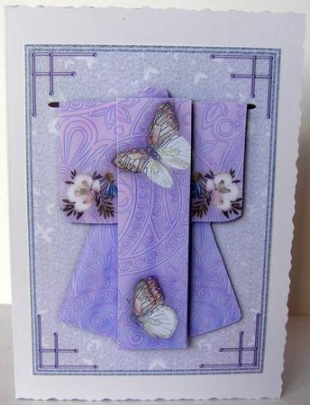 A6 Beautiful Butterfly Kimono Card in Purple Decoupage by Margaret McCartney