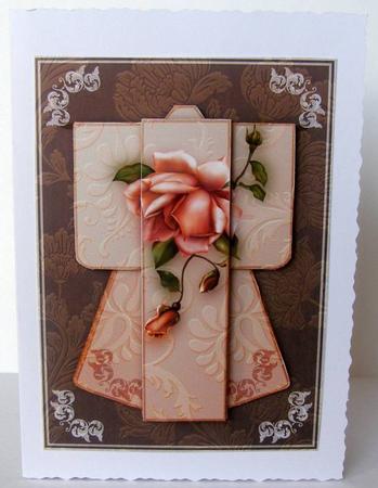 A6 Rose Delight Kimono Card in Peach Decoupage by Margaret McCartney