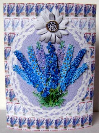 Decoupaged Vintage Delphiniums Buttoned in the Back by Margaret McCartney