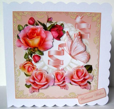 Rose Blooms Ribbons and Butterfly by Margaret McCartney
